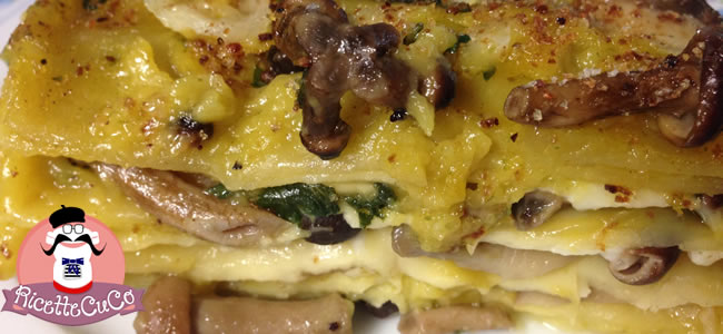 Lasagne bianche con Funghi Pioppini (chiodini) e Champignon, Pecorino crotonese bio e Zafferano con il Cuisine Companion